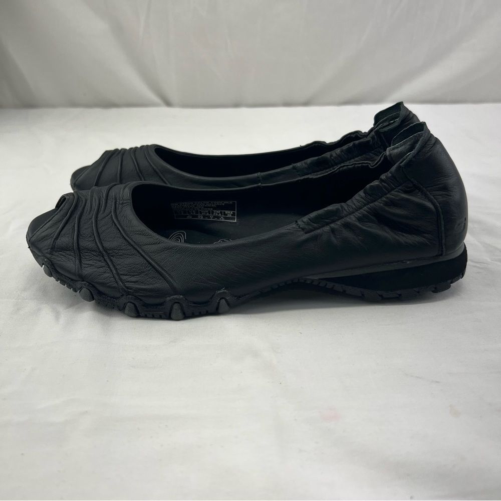Skechers Biker Scrunchy Peep Toe Ballet Flats Shoes Black Women's 7.5 47090